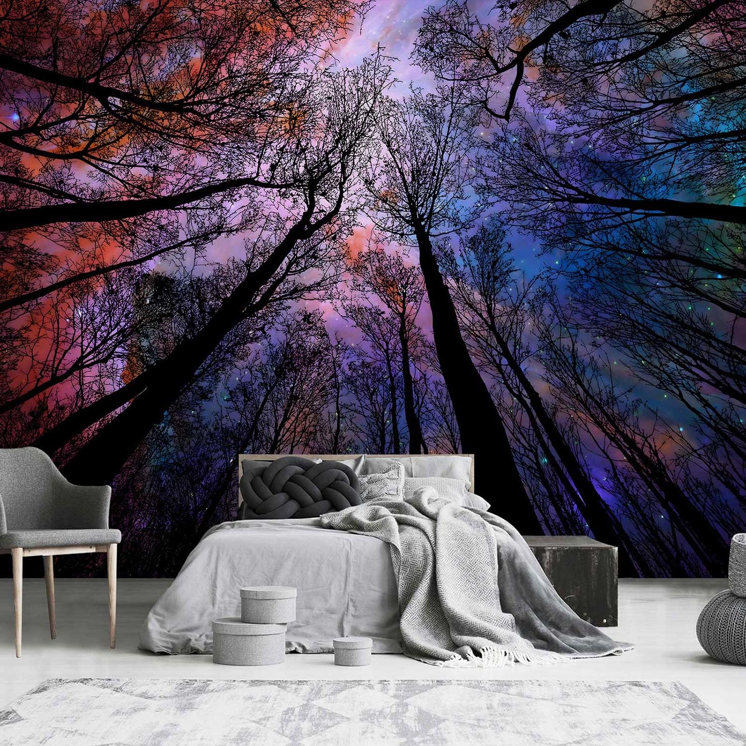 YQWDMX -Colorful Forest Beautiful Starry Tree Branches Wallpaper Bedroom XT14 L 180 x 115
