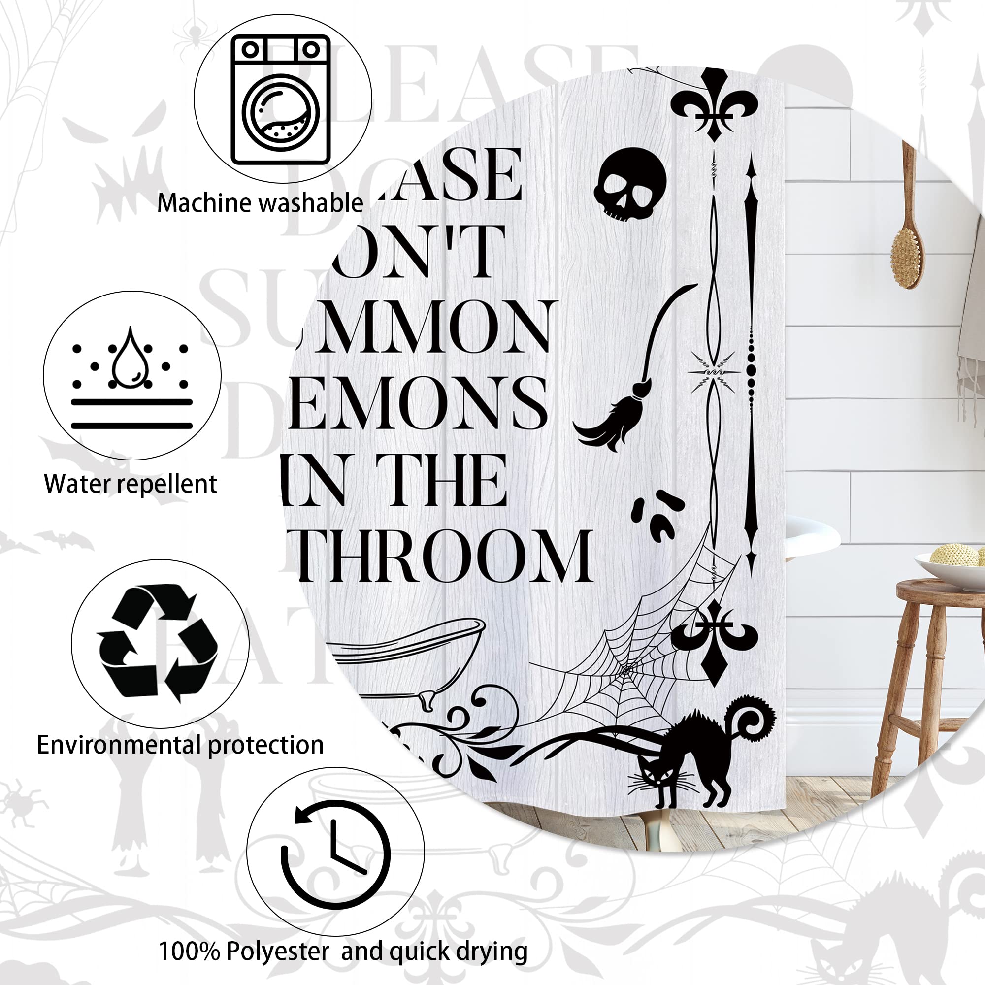 Laifzere Funny Toilet Rules Shower Curtain Gothic Halloween Goth Witchy Shower Curtain For Bathroom Skull Skeleton Farmhouse Bat