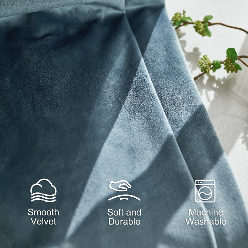 Lazzzy Blackout Velvet Curtains Blue Thermal Insulated Curtains 84 Inch Long Drapes For Bedroom Living Room Darkening Window Treatments Grommet Living Room Curtains Set Of 2 Panels Dark Slate