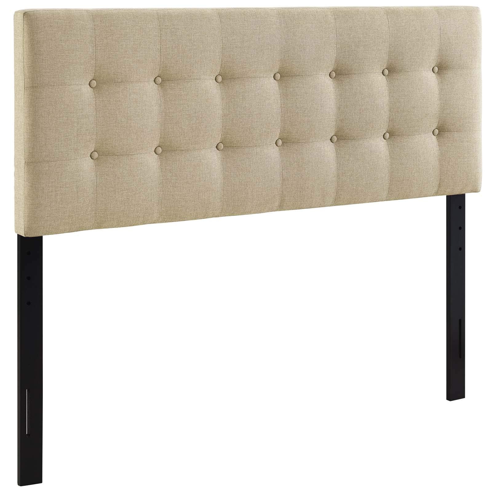 Modway Emily Tufted Button Linen Fabric Upholstered Queen Headboard in Beige
