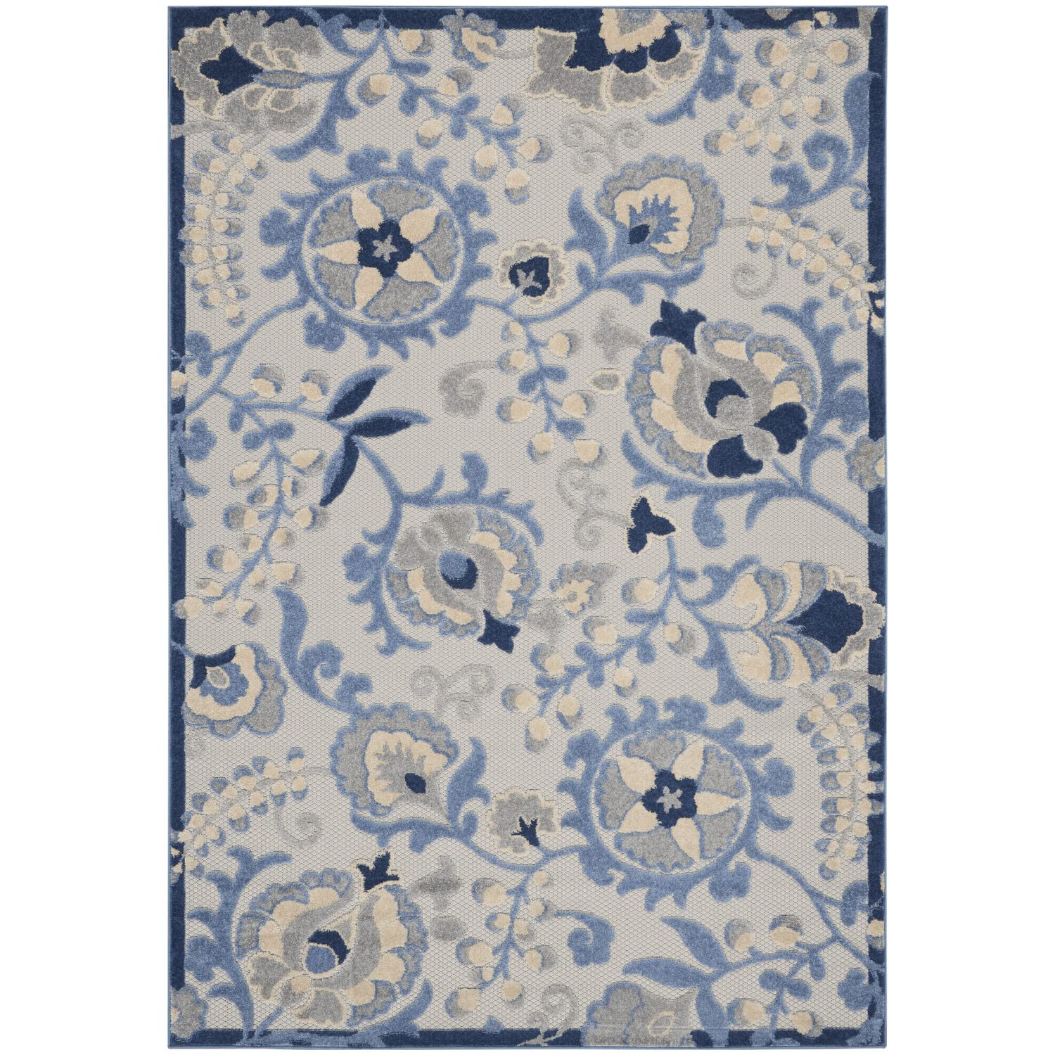 Nourison Aloha Indoor/Outdoor Blue/Grey 6' X 9' Area Rug, Easy Cleaning, Non Shedding, Bed Room, Living Room, Dining Room, Backy