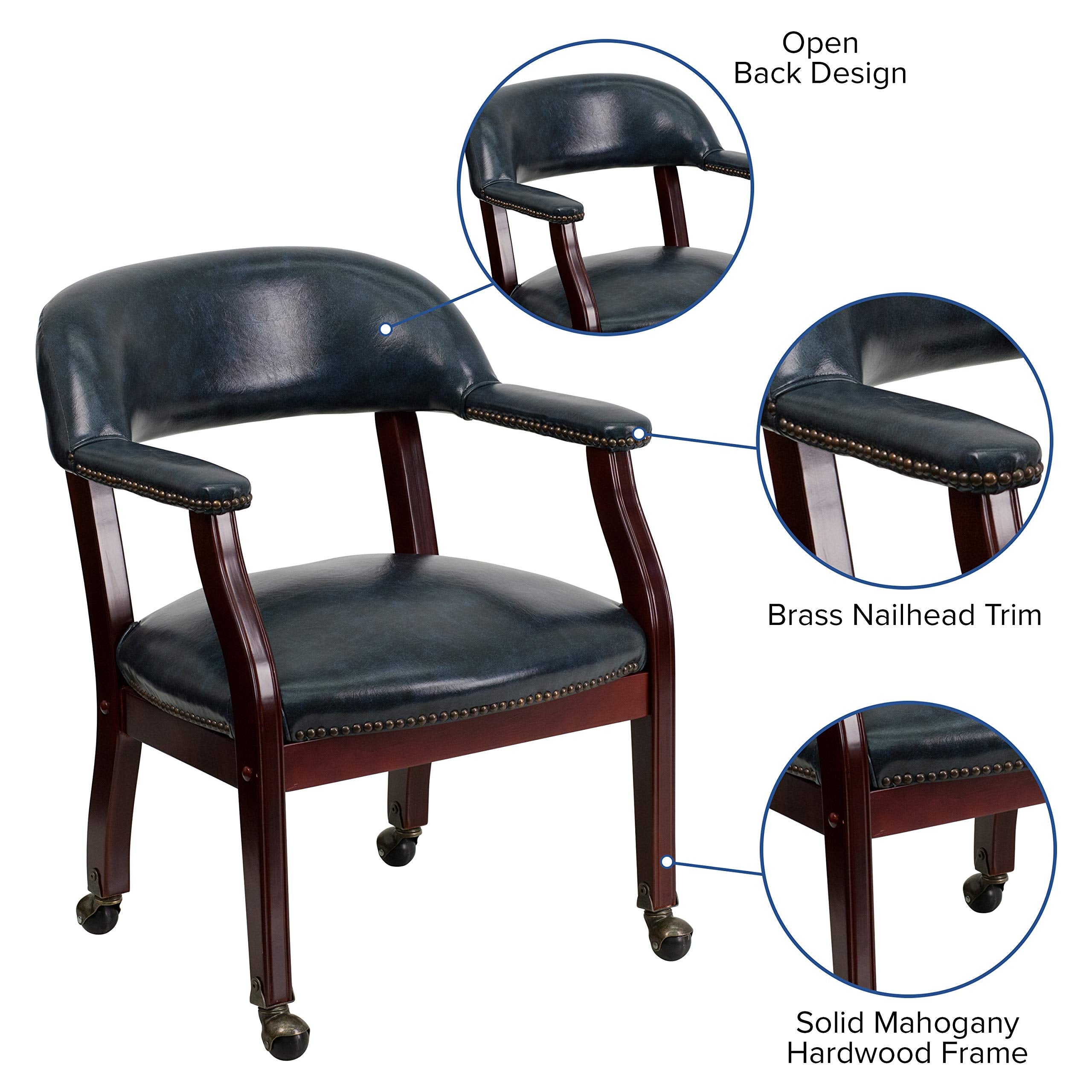 Flash Furniture Sarah Navy Vinyl Luxurious Conference Chair with Accent Nail Trim and Casters