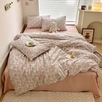 Boho Floral Duvet Cover Queen Soft Cotton Aesthetic Floral Bedding Sets French Style Pink Blue Flower Branches Duvet Cover Chic