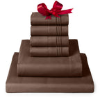 Mellanni California King Sheet Set - 6-Piece Iconic Collection Bedding, (Including 4 Pillowcases), 16-Inch Deep Pocket, Easy Care, Extra Soft, Cooling Sheets, Brushed Microfiber - Brown
