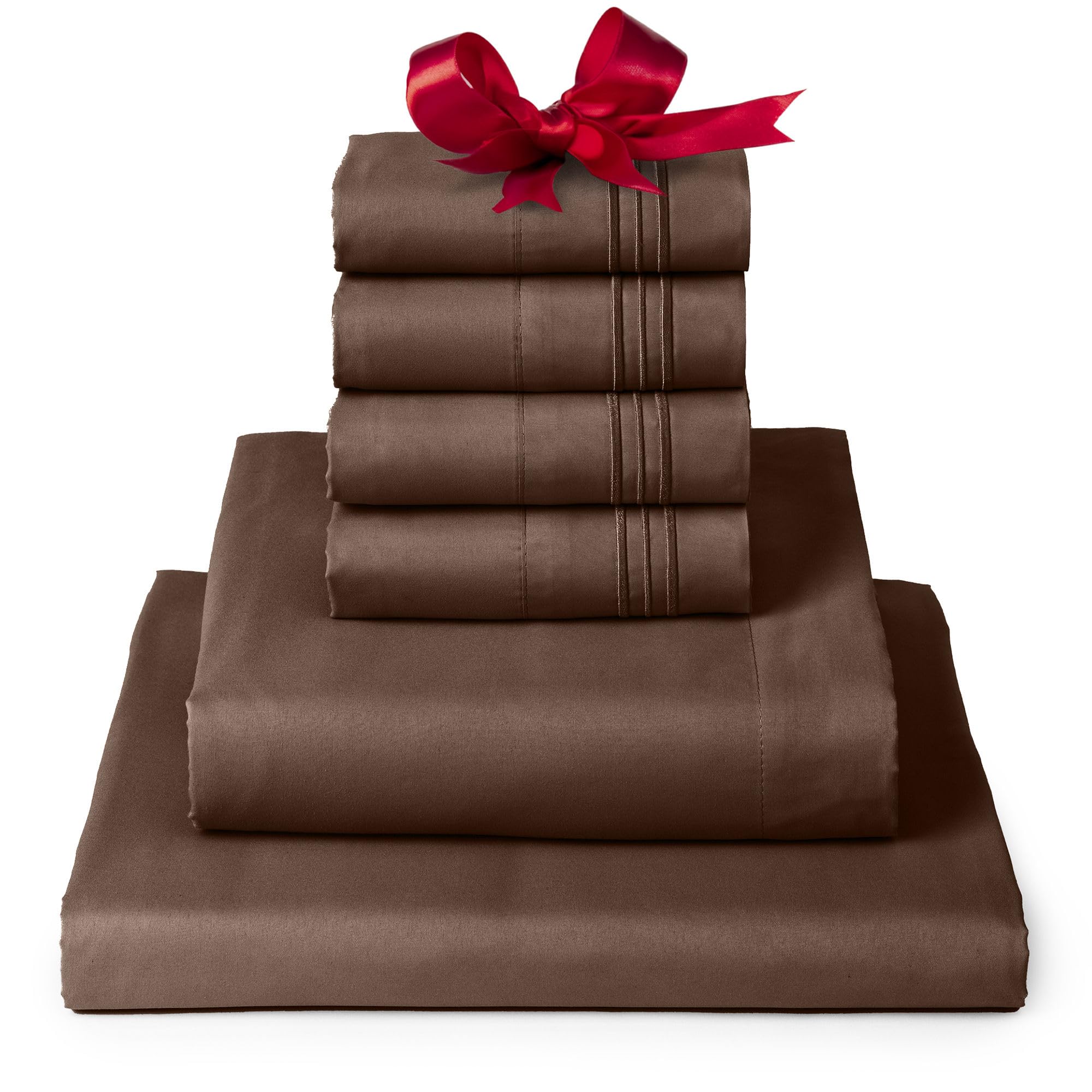 Mellanni California King Sheet Set - 6-Piece Iconic Collection Bedding, (Including 4 Pillowcases), 16-Inch Deep Pocket, Easy Care, Extra Soft, Cooling Sheets, Brushed Microfiber - Brown