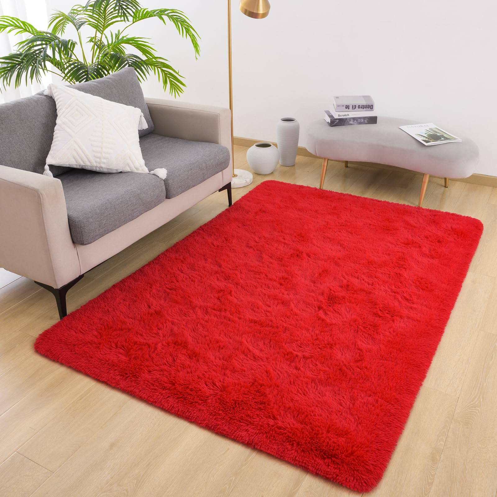 Detum Red Rug 4X6 Rugs For Bedroom Fluffy Christmas Area Rug Soft Living Room Shag Rug Large Furry Rug Washable And Nonslip Carp