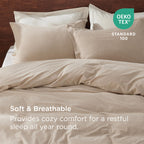 Bedsure 100% Washed Cotton Duvet Cover King Size - Warm Sand Minimalist Duvet Cover Linen Like - 3 Pieces Gentlesoft™ Plain Simple Cotton Bedding Set With 2 Pillow Shams (Warm Sand, King, 104'X90')