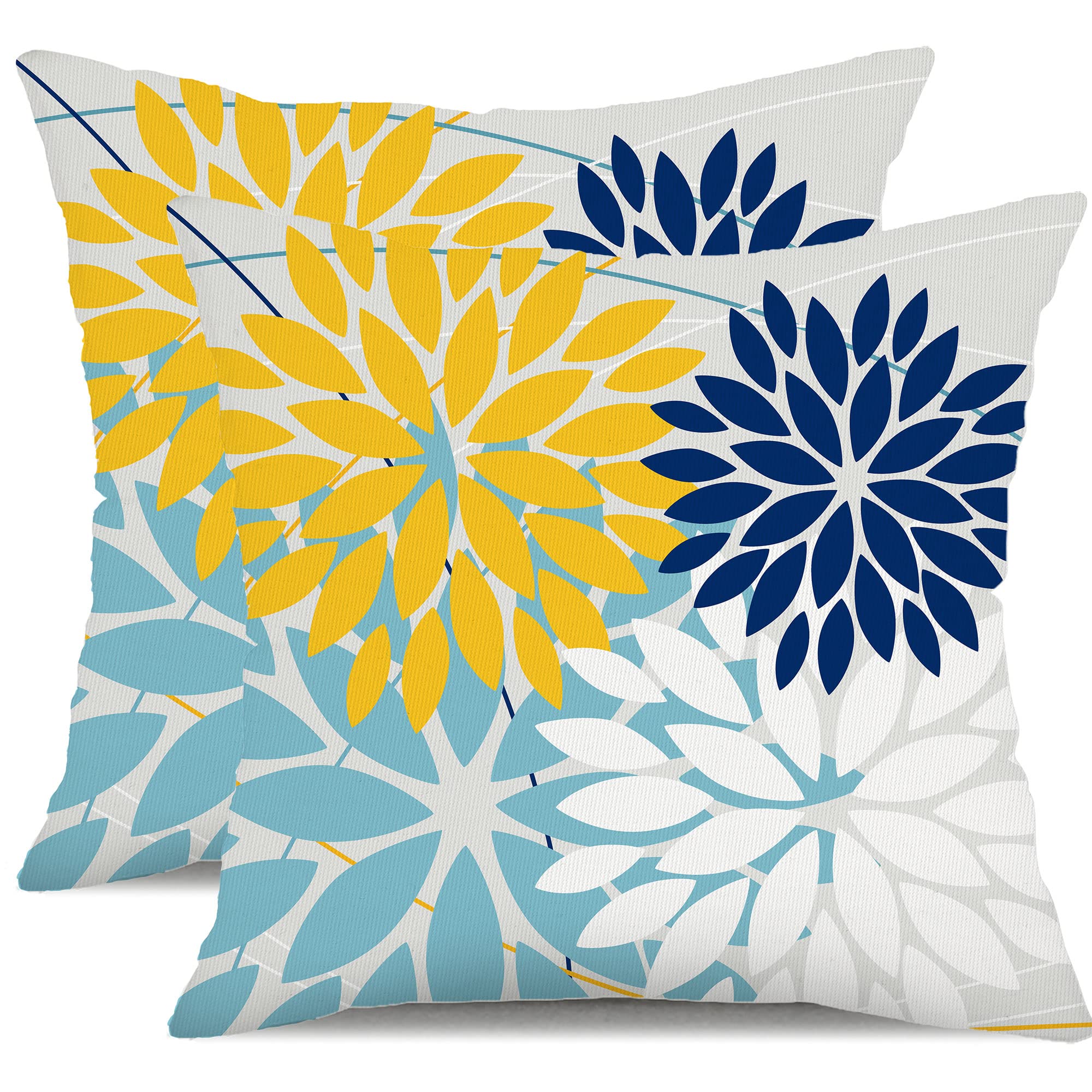 Dfxsz Outdoor Throw Pillow Covers 18X18 Inch Set Of 2 Waterproof Spring Summer Geometric Elegant Yellow Blue Outdoor Pillow Cove