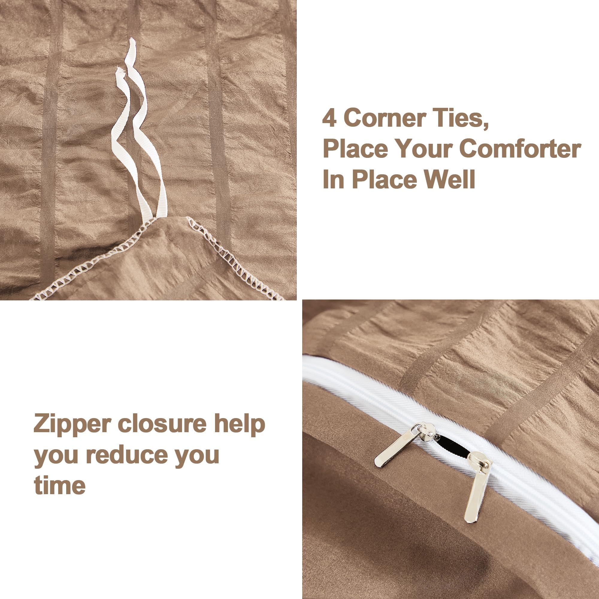 Avelom Seersucker Duvet Cover Set Queen Size (90 X 90 Inches), 3 Pieces (1 Duvet Cover, 2 Pillow Cases), Taupe Ultra Soft Washed Microfiber, Textured Duvet Cover With Zipper Closure, Corner Ties