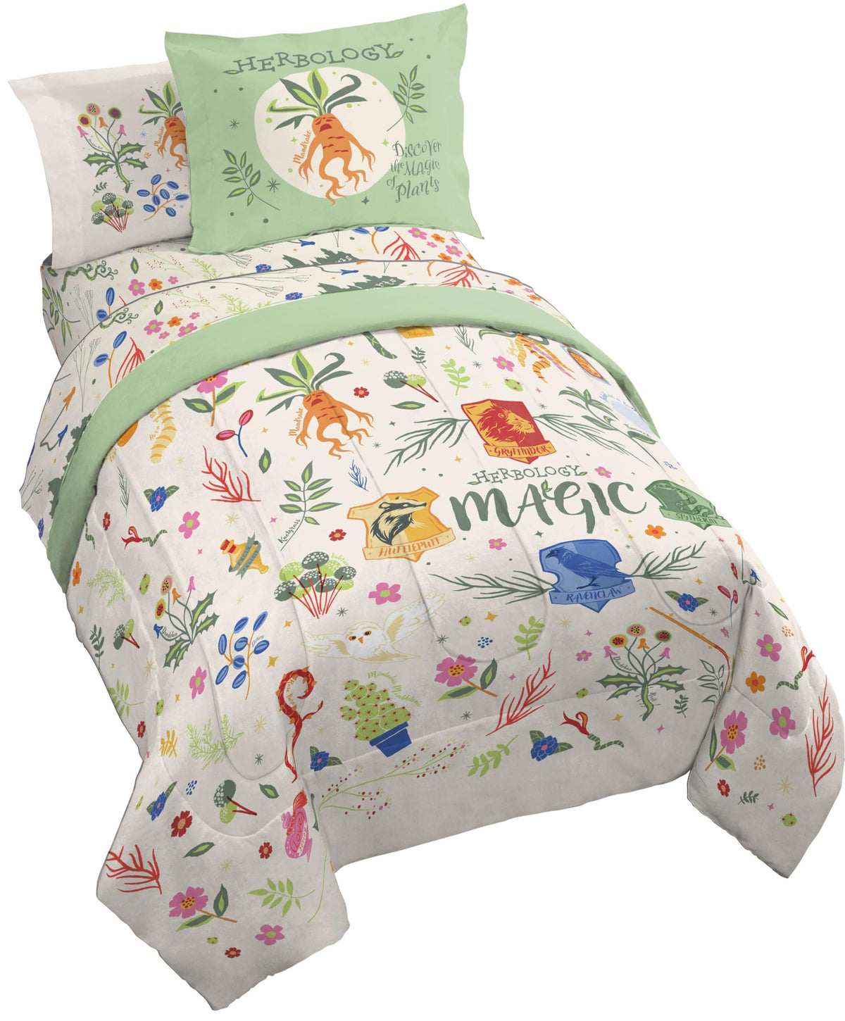 Jay Franco Harry Potter Twin Size Comforter Set - 5 Piece Bedding Includes Sheet Set & Pillow Covers - Super Soft Hogwarts Herbo