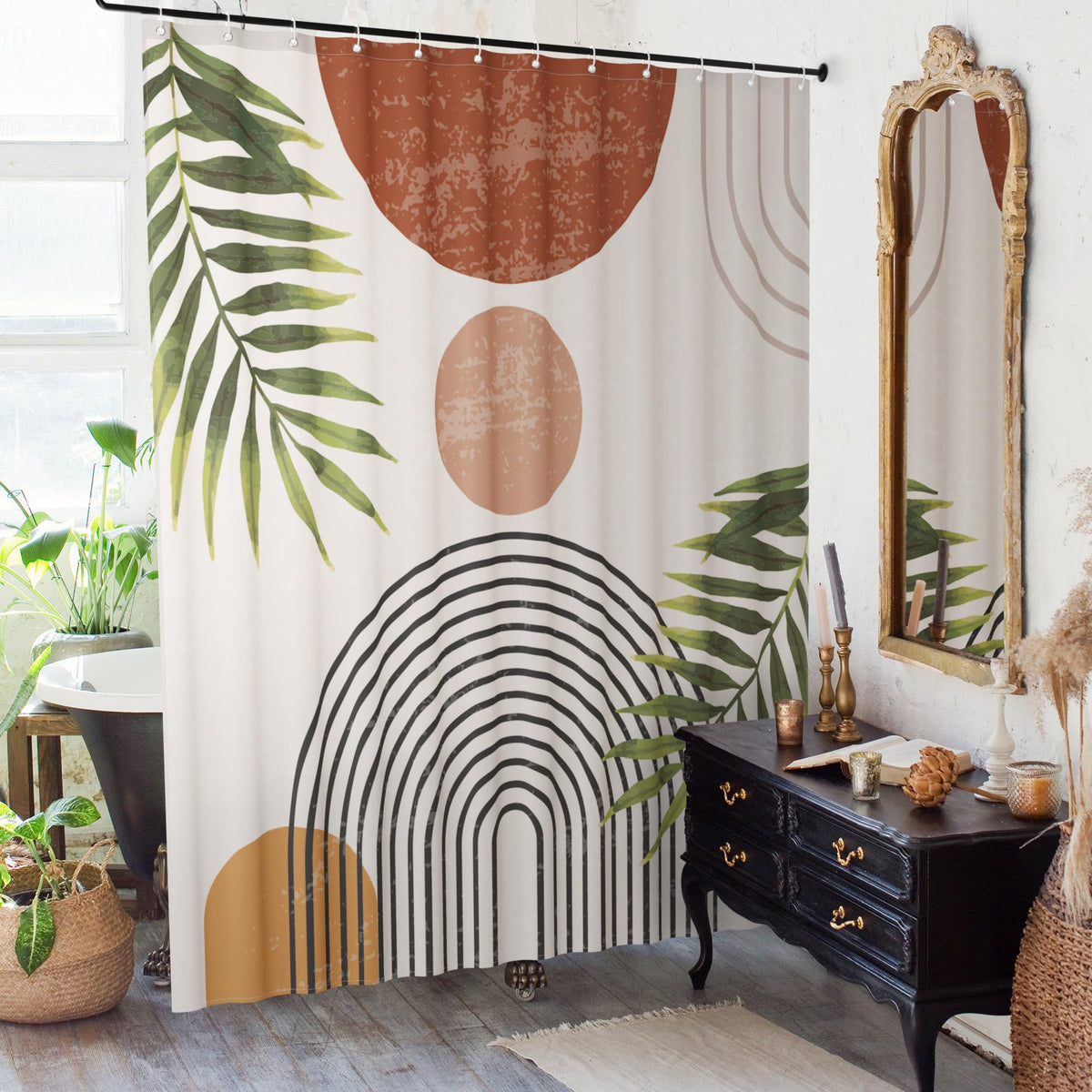 Kibaga Beautiful Boho Shower Curtain For Your Bathroom - A Stylish 72' X 84' Modern Mid Century Curtain That Fits Perfect To E