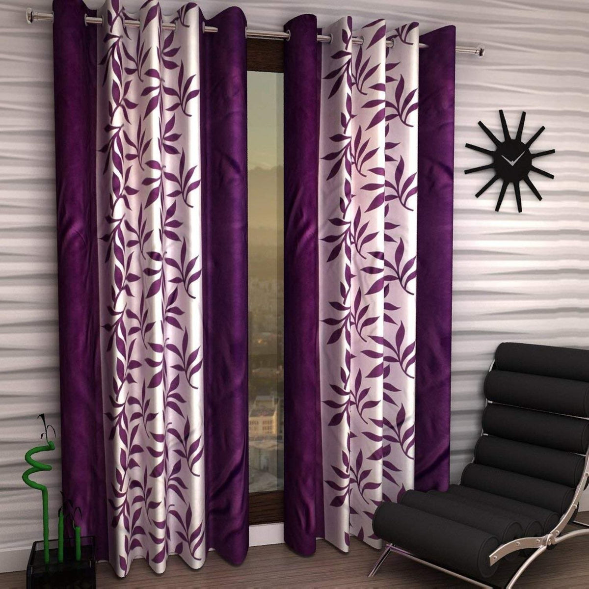 Kiara Creations 1 Piece Modern Printed Curtains for Door 7 Feet, Purple (Purple, 7 Feet (1Pc))