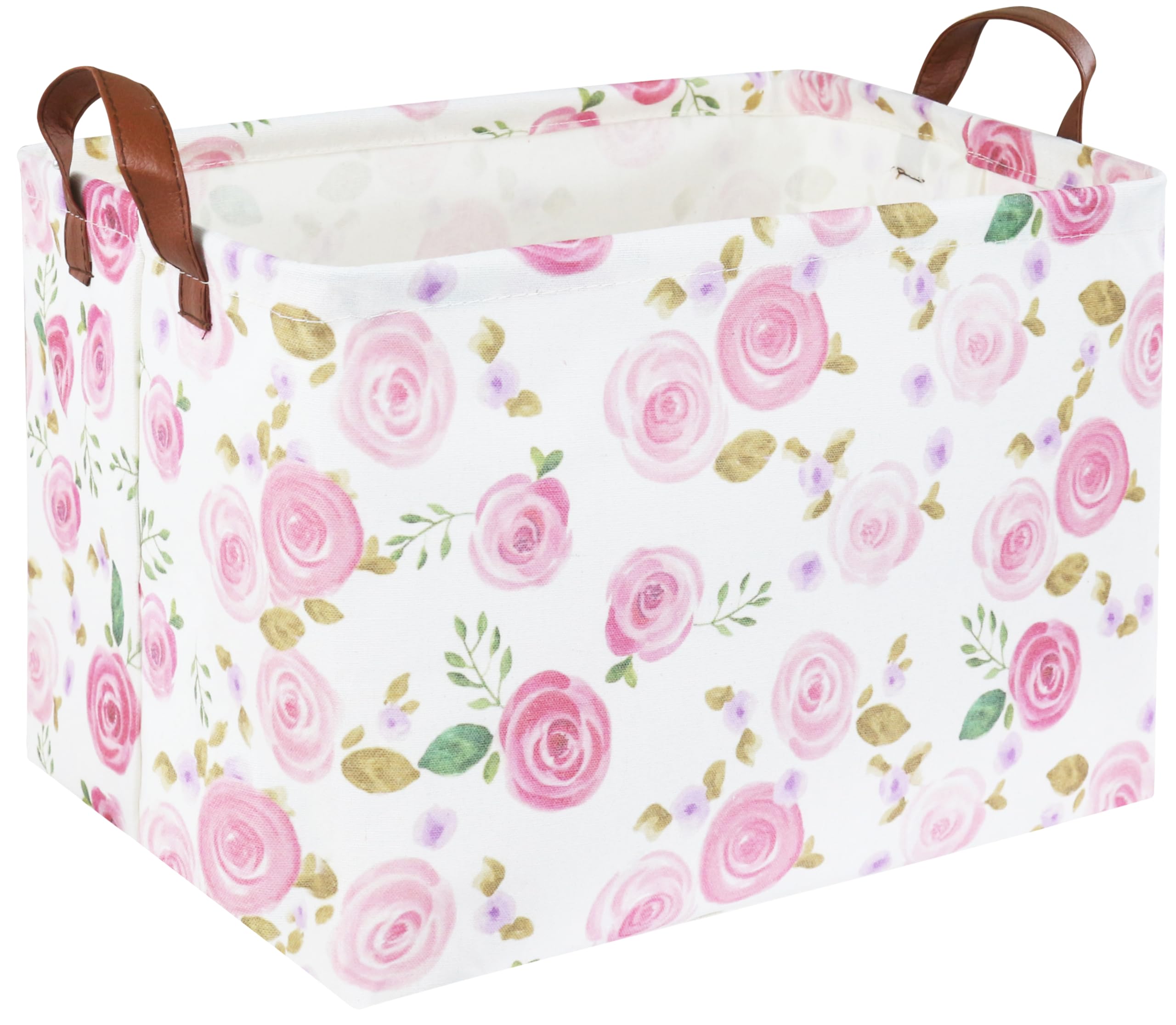 DDBASKET Rose Pink Baby Basket Nursery Baskets Girl Baby Storage Bins Rectangular Cute Kids Toy Storage Bin Organizer Book Shelf