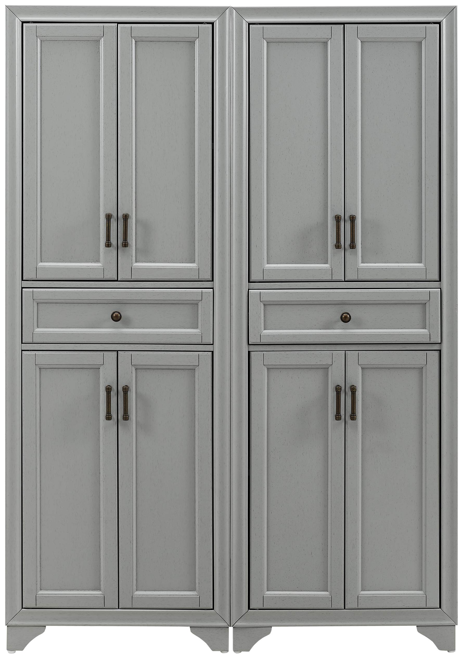 Crosley Furniture Tara 2-Piece Pantry Storage Cabinet Set With Shelves, Kitchen, Dining, Or Laundry Room, Distressed Gray
