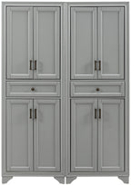 Crosley Furniture Tara 2-Piece Pantry Storage Cabinet Set With Shelves, Kitchen, Dining, Or Laundry Room, Distressed Gray
