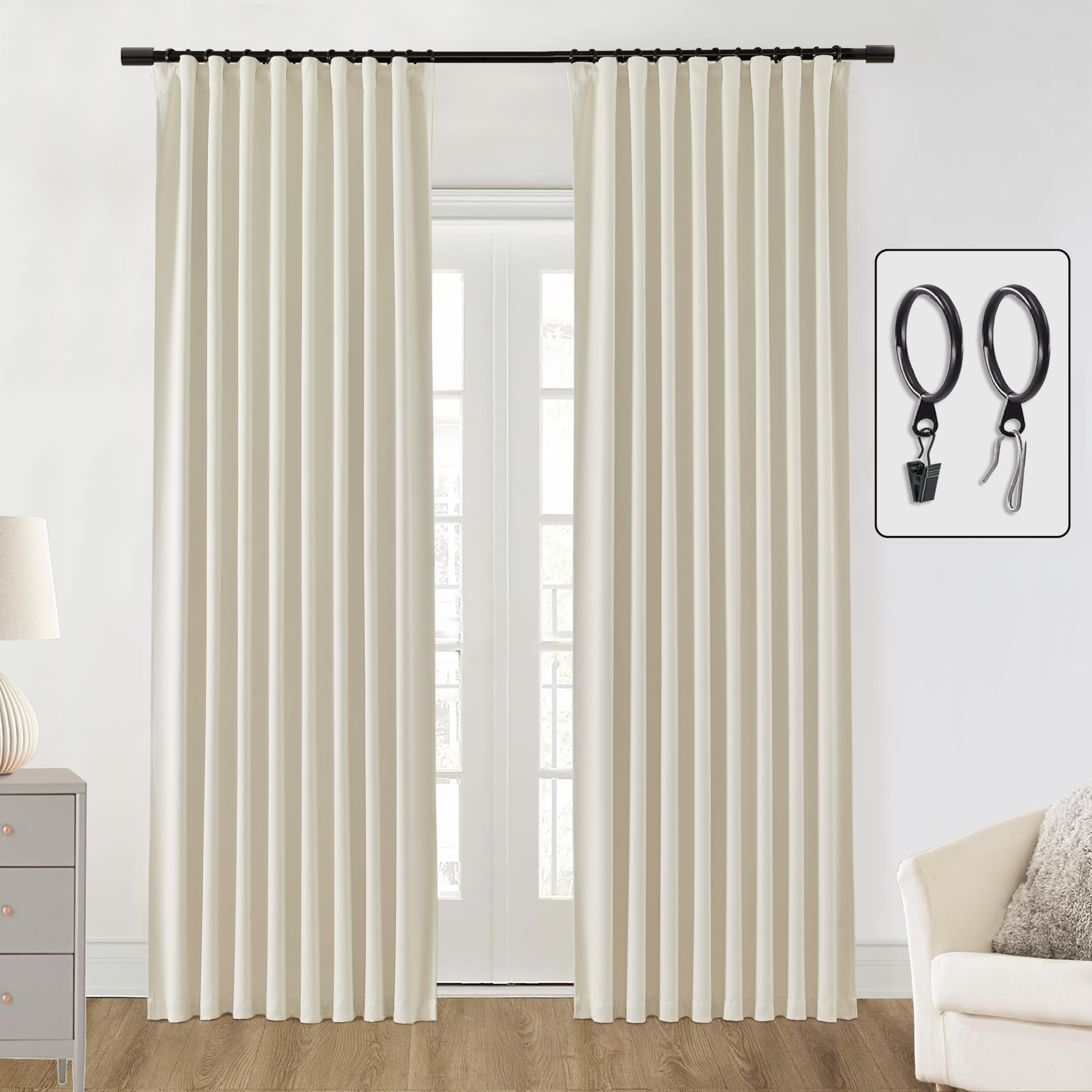 Shineland 90 Inch Curtains,Cream Beige Blackout Curtains 90 Inches Long For Living Room 2 Panels Set,Cortinas Para Sala,Back Tab