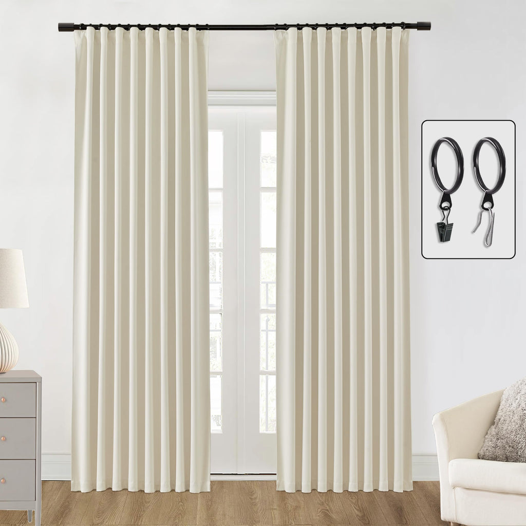 SHINELAND Blackout Curtains 108 Inches Long for Living Room 2 Two Panels Set Back Tab Hook Ring Clip Pleat Extra Long Darkening 