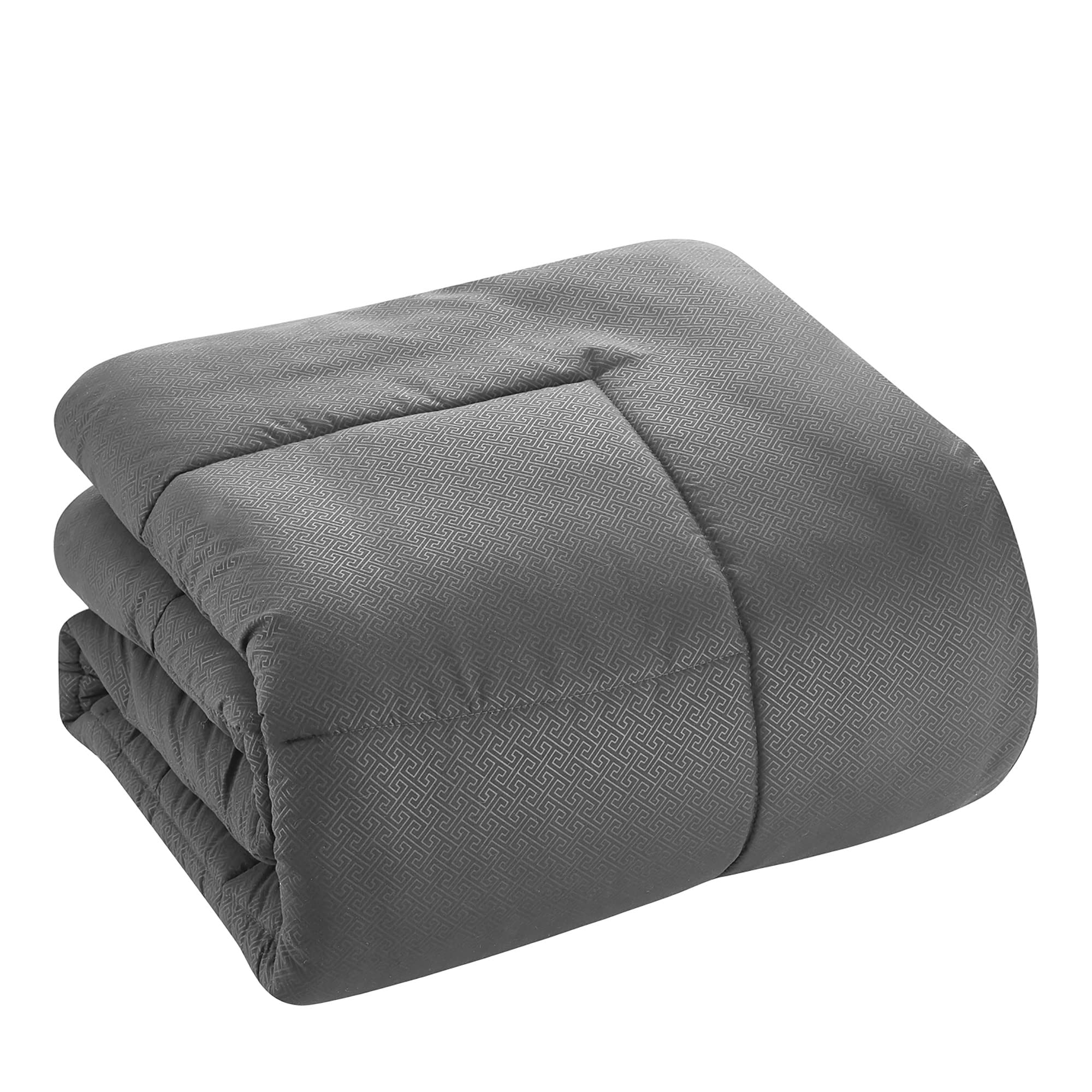 King Size Comforter Set 8 Piece Bed In A Bag With Bed Skirt, Fitted Sheet, Flat Sheet, 2 Pillowcases, 2 Pillow Shams, King, Greek Key Gray