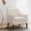 Lue Bona Linen Color Linen Accent Chair 18.5' H, Button Tufted Upholstered Modern Armchair, Comfy Living Room Chair With Arms,