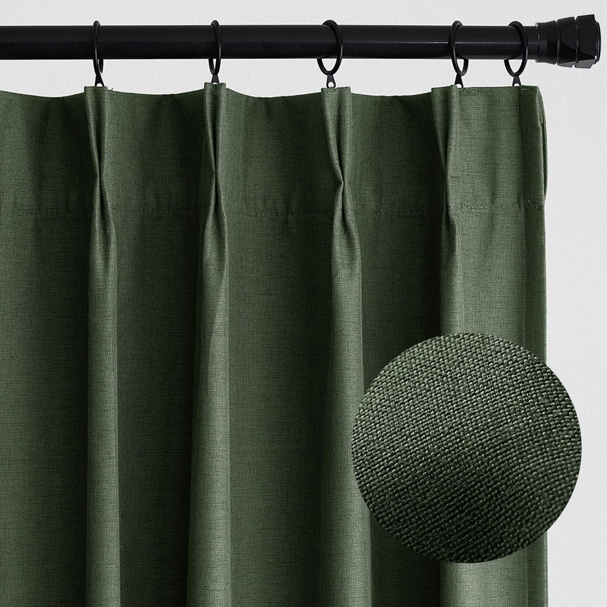Miulee Olive Green Pinch Pleat Linen Blackout Curtains 90 Inches Long Thermal Insulated Room Darkening Window Drapes For Living