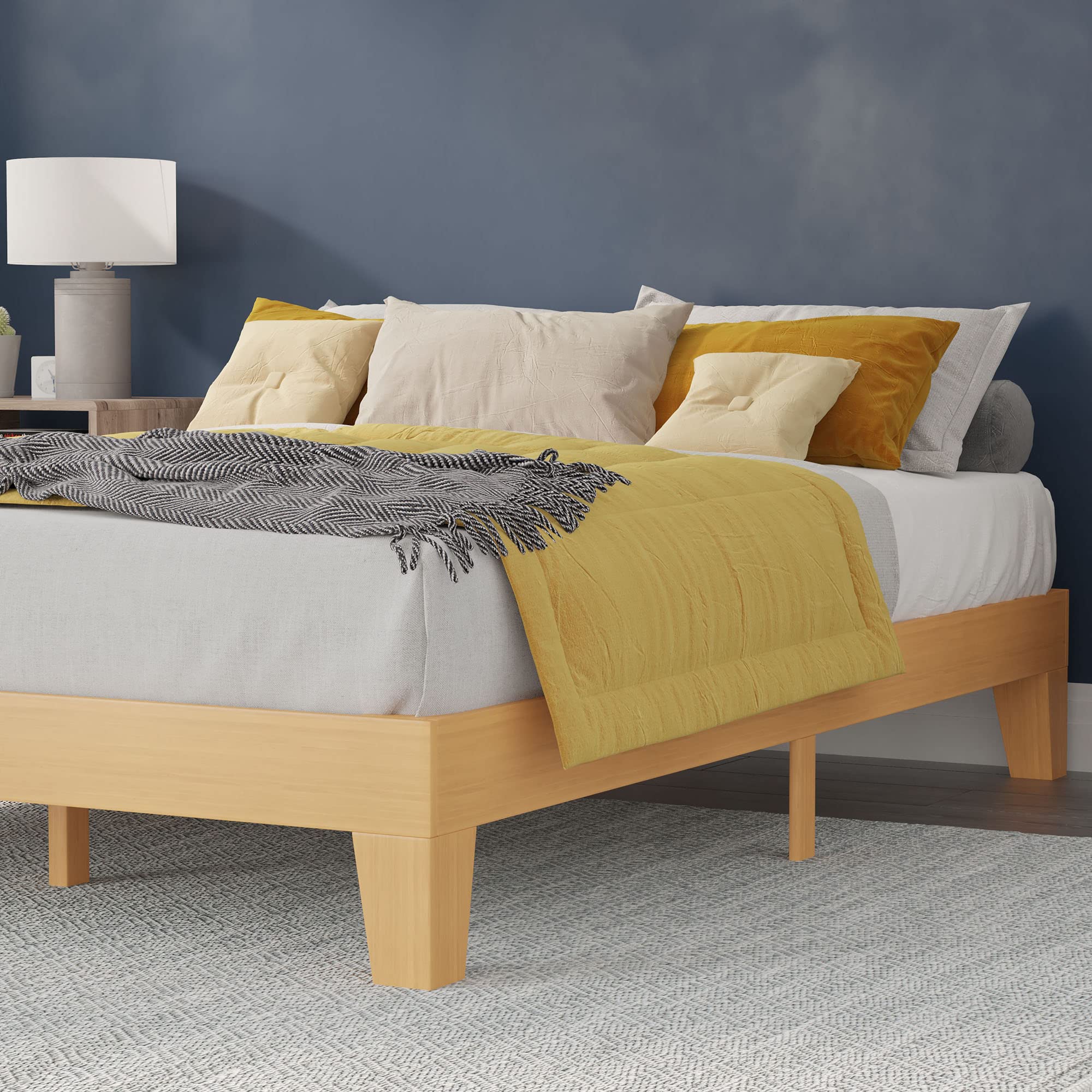 Flash Furniture Evelyn Wooden Platform Bed - Natural Pine Finish - Full - Wooden Slat Support - No Box Spring Required - Easy Assembly