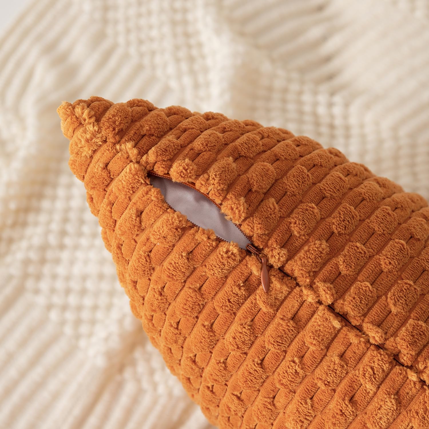 Kevin Textile Throw Pillow Covers Soft Corduroy Decorative Set Of 2 Boho Striped Pillow Covers Pillowcases Farmhouse Home Decor For Couch Bed Sofa Living Room 24X24 Inch Orange Yellow