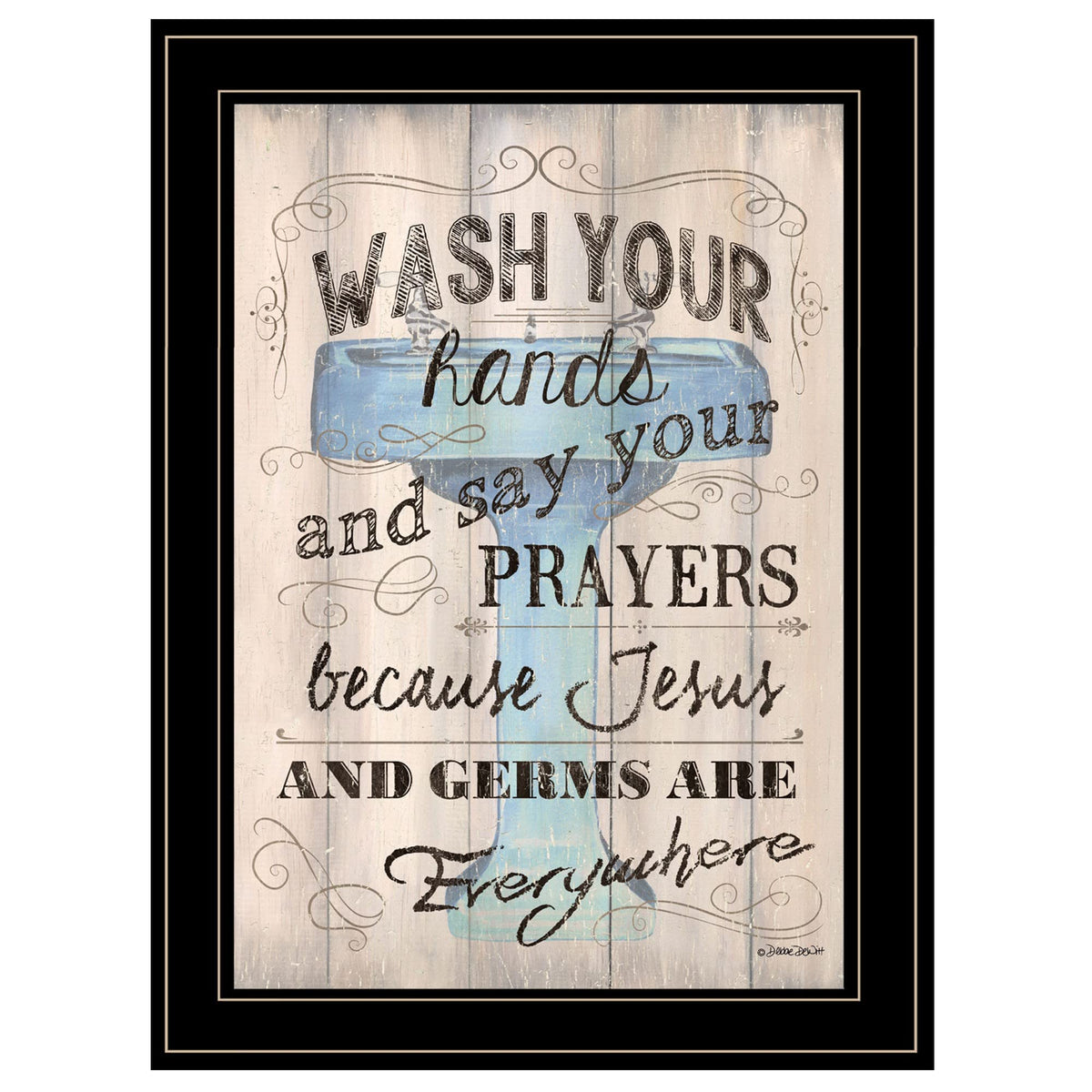 Wash Your Hands Jesus and Germs Black Framed Print Wall Art