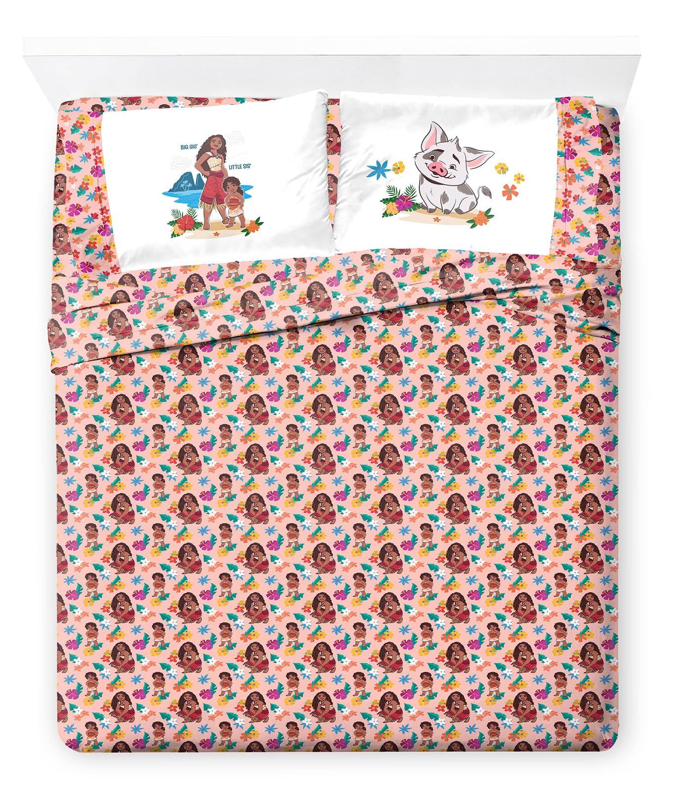 Jay Franco Disney Moana Queen Size Sheet Set - Super Soft 4 Piece Bedding Set With Pua And Simea - Tropical Floral Microfiber Sh