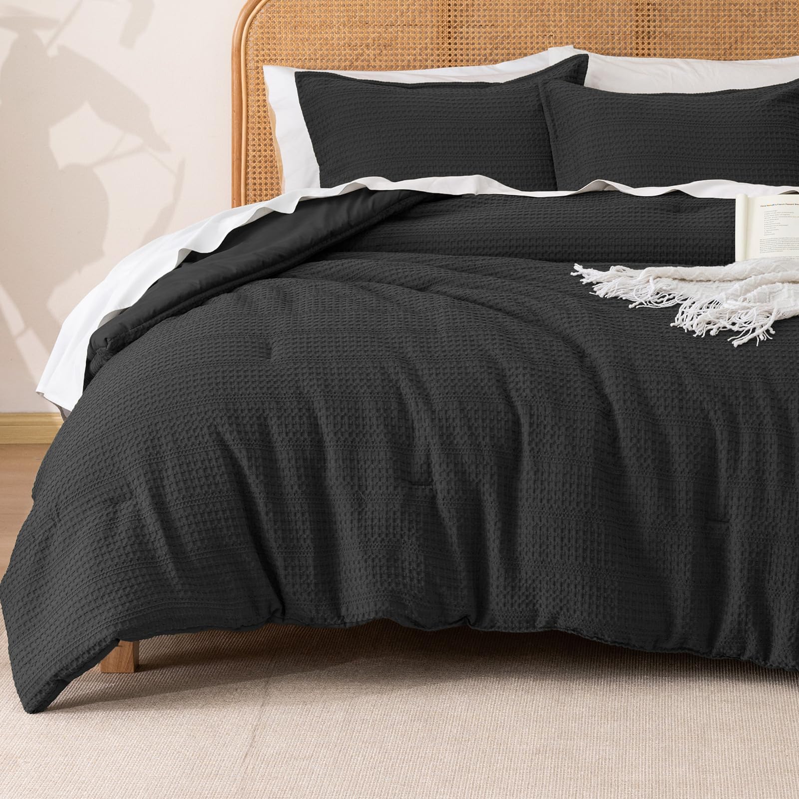 Phf Soft Waffle Comforter Set Twin Size- 2 Pieces Waffle Weave Comforter With 1 Pillow Sham, Lightweight Breathable Comfy Beddin