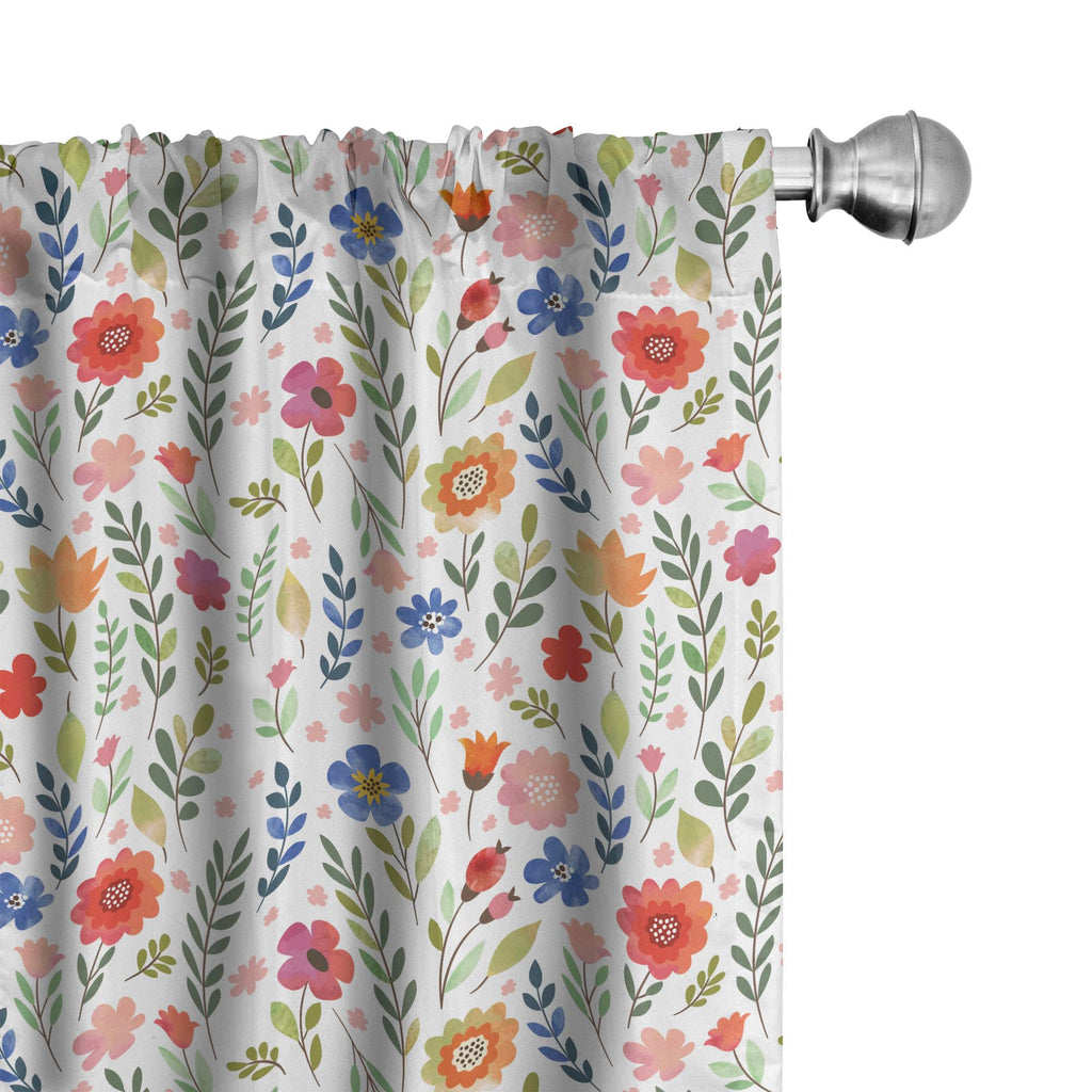 Ambesonne Watercolor Curtains, Floral Patterned Illustration Leaves and Wildflowers Abstract Botanical, Window Treatments 2 Pane