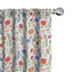 Ambesonne Watercolor Curtains, Floral Patterned Illustration Leaves and Wildflowers Abstract Botanical, Window Treatments 2 Pane