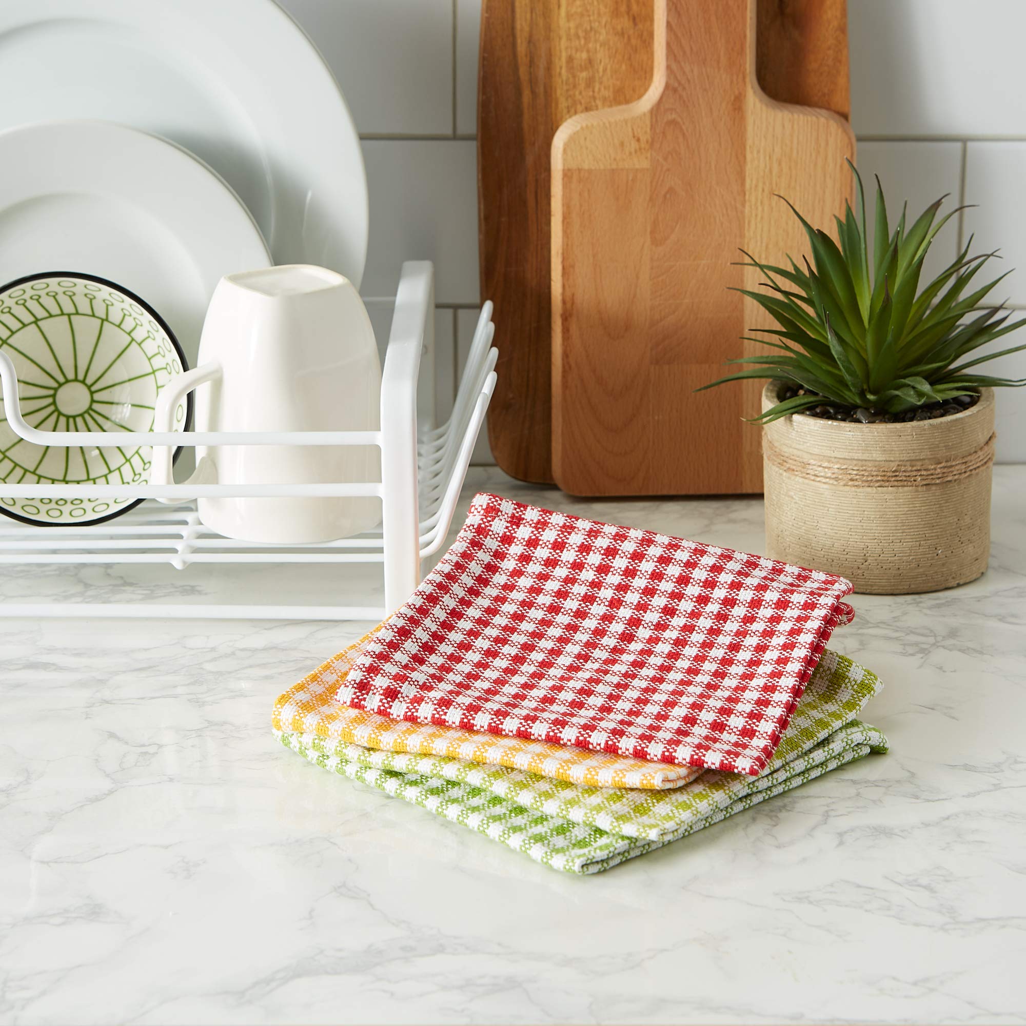 Dii Heavy Duty Kitchen Towels Collection Long Lasting Quality, Cotton Dish Cloth Set, 13X13'', Pea Patch Gingham Check, 4 Piece
