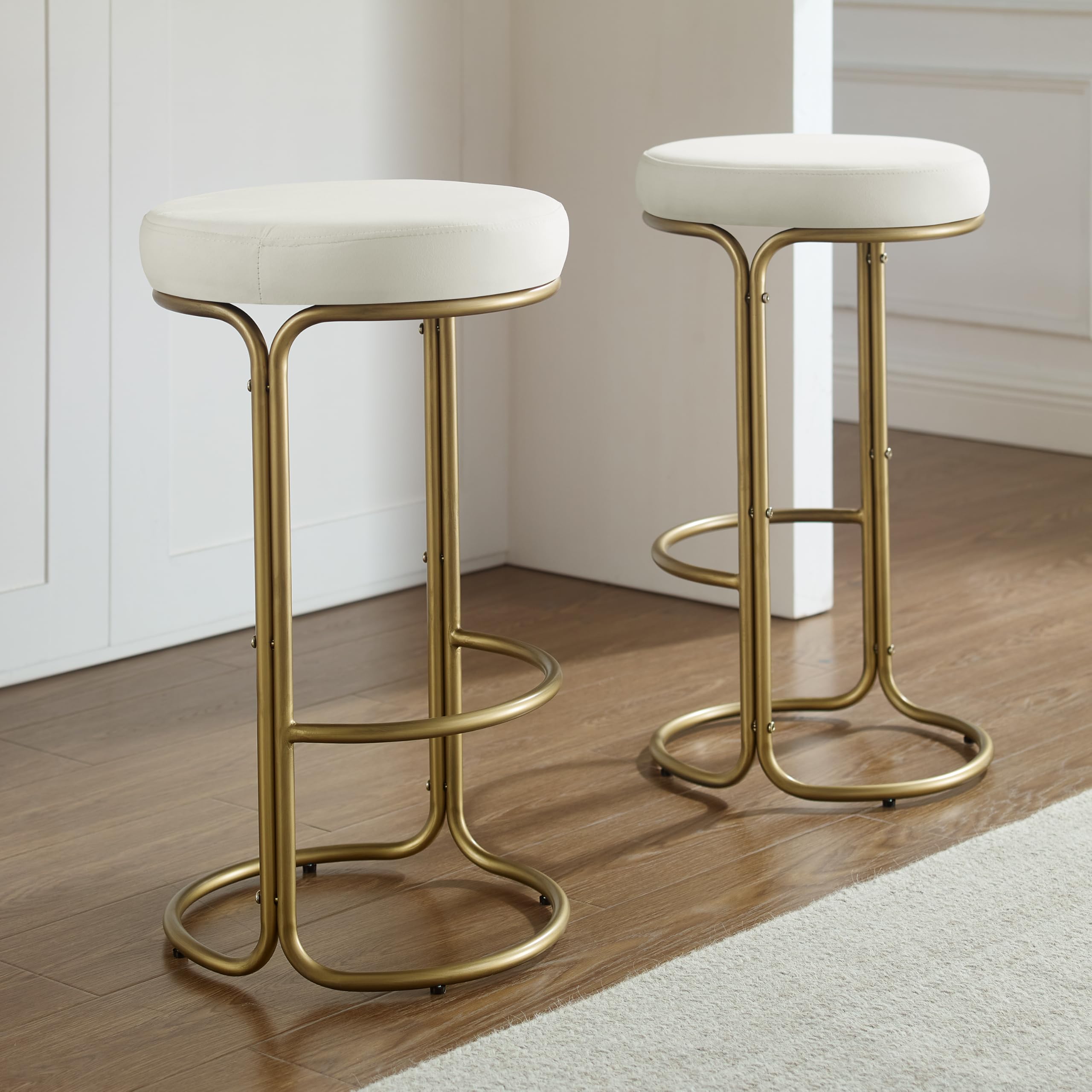 Crosley Furniture Carson Upholstered Counter Height Bar Stools Set of 2, Kitchen and Dining Stool, Glam, Creme/Gold
