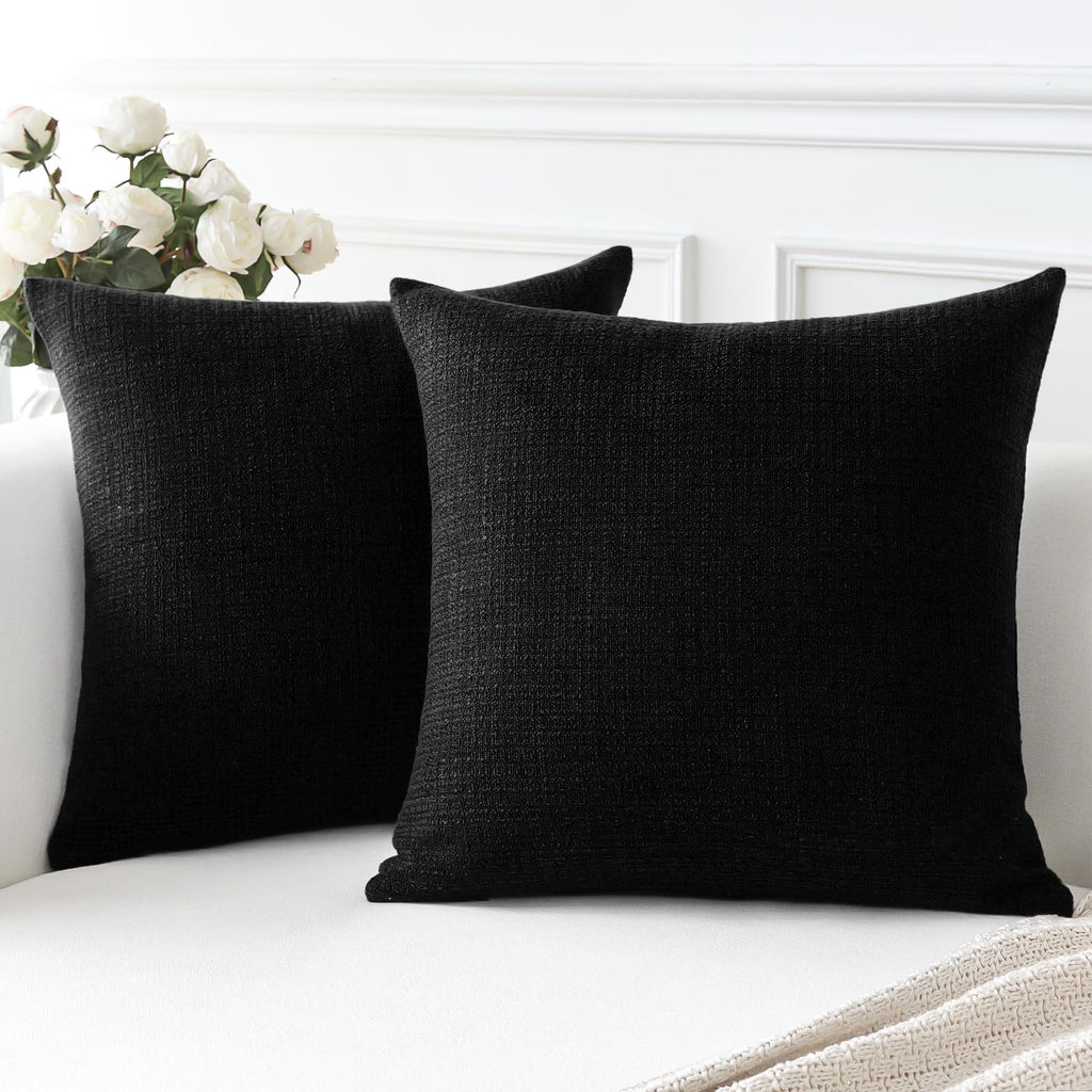 Otostar Linen Throw Pillow Covers Set Of 2 Decorative Square Pillowcases Cushion Covers 28X28 Inch For Home Decor Sofa Bedroom Car 70 X 70 Cm Black
