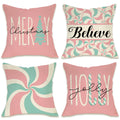Fahrendom Merry Christmas Peppermint Candy Decorative Throw Pillow Cover 18 X 18 Set Of 4, Pink Xmas Tree Porch Patio Outdoor Pi