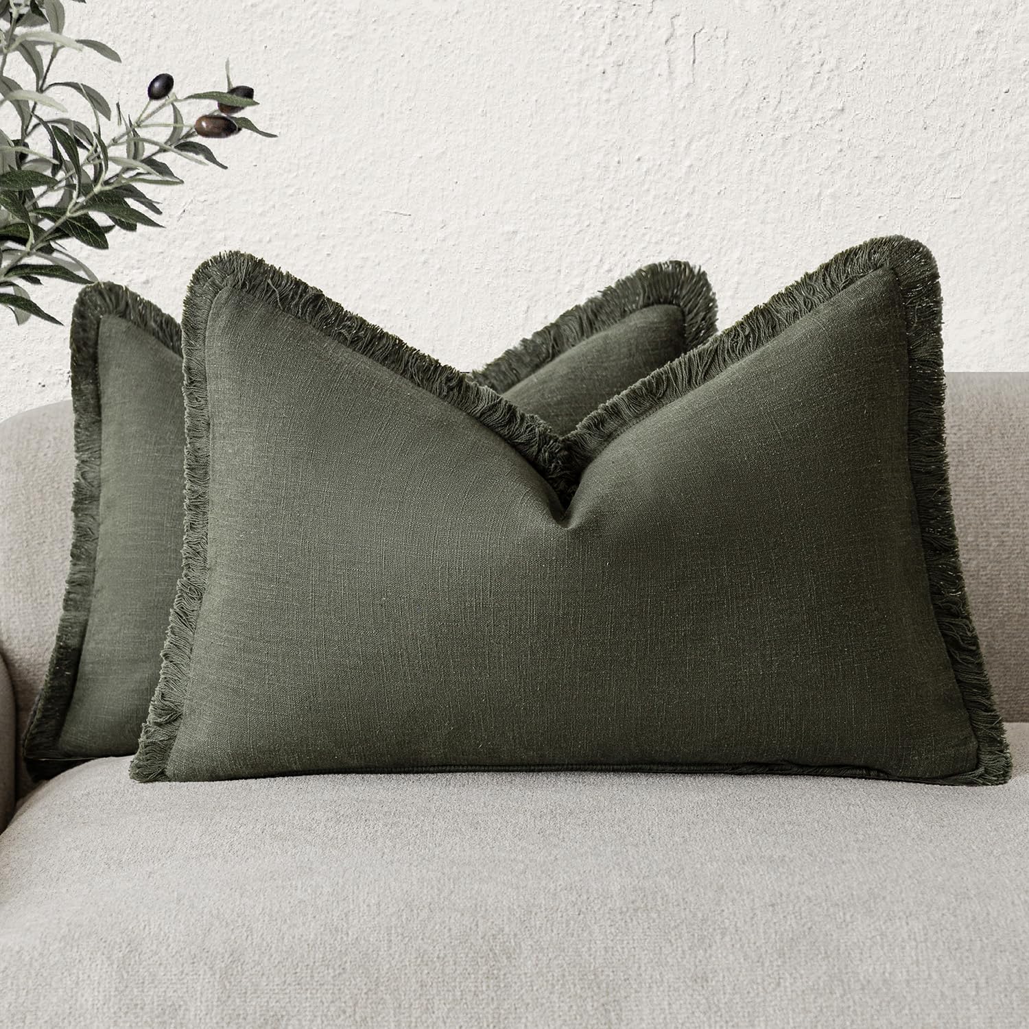Foindtower Set Of 2 Decorative Linen Fringe Lumbar Throw Pillow Covers Boho Farmhouse Cushion Cover With Tassels Accent Pillowca