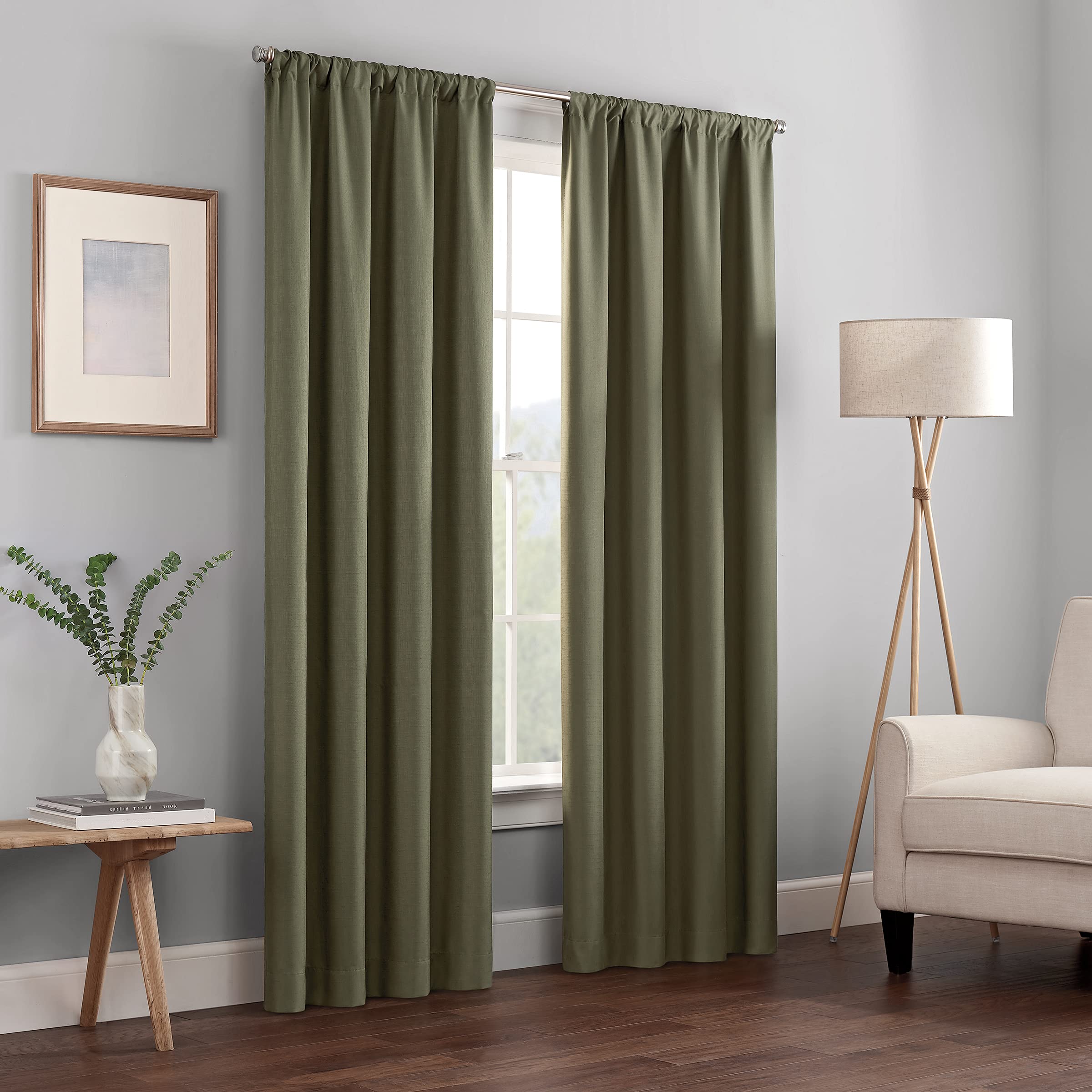 Eclipse Kendall Modern Blackout Thermal Rod Pocket Window Curtain For Bedroom Or Living Room (1 Panel), 42 X 95, Artichoke