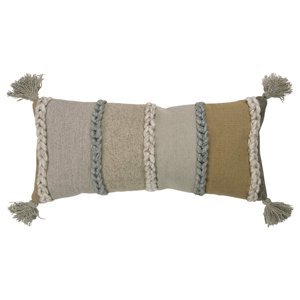 Rizzy Home Stripe 14&quot; x 26&quot; Wool and Cotton Pillow Cover in Camel/Natural