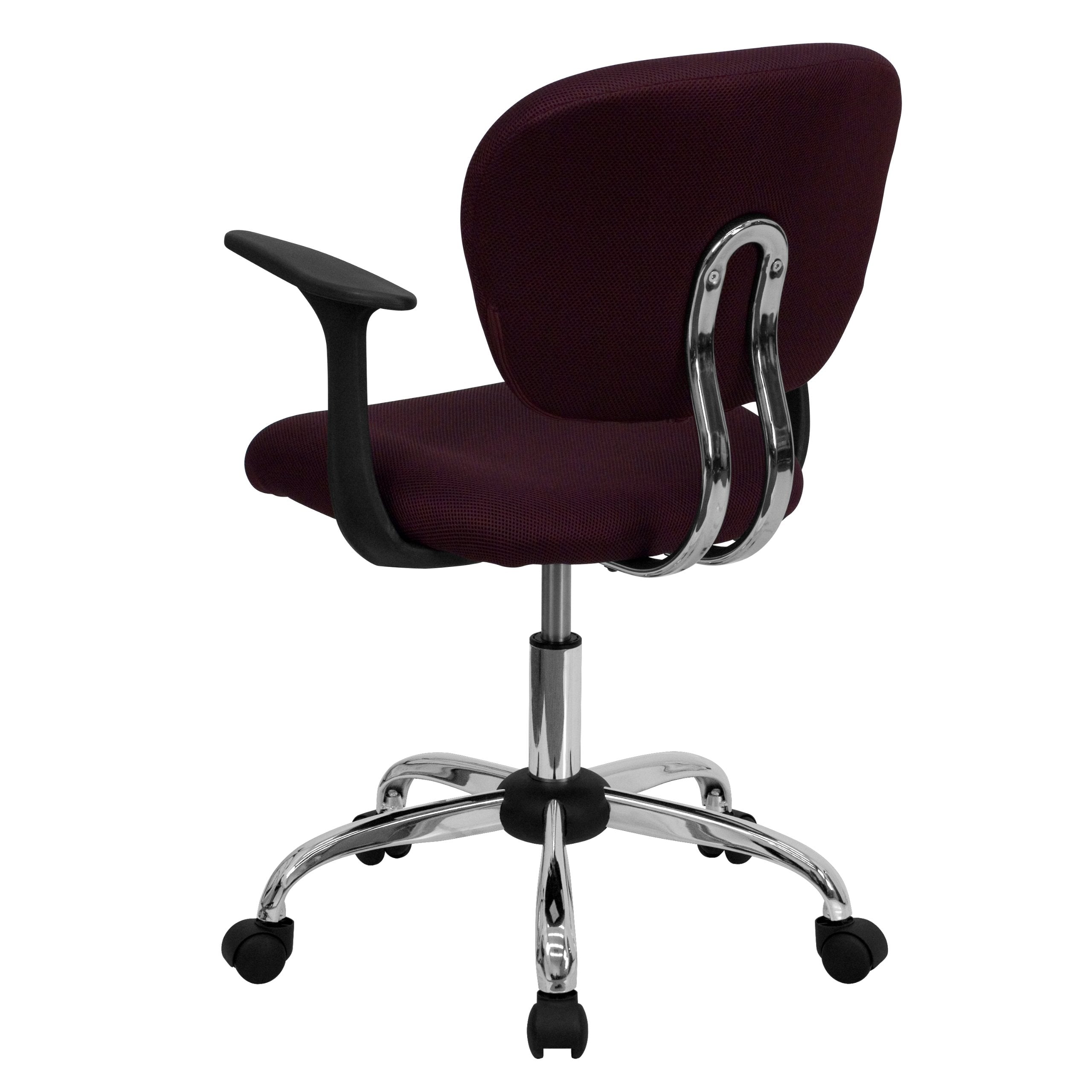 Flash Furniture Beverly Mid-Back Burgundy Mesh Padded Swivel Task Office Chair with Chrome Base and Arms