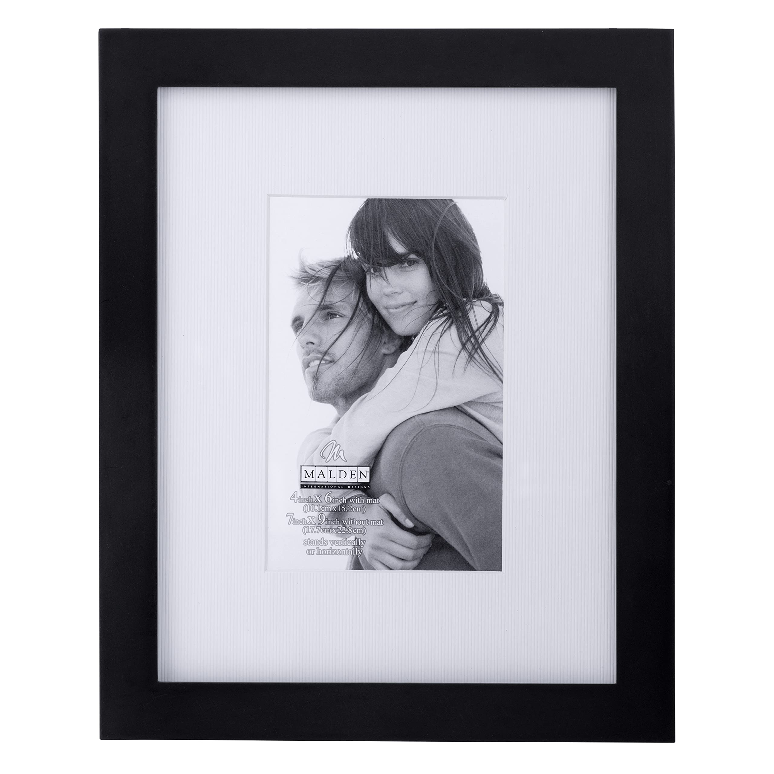 Malden 7x9 Matted Picture Frame - Made to Display Pictures 4x6 with Mat, or 7x9 without Mat - Black
