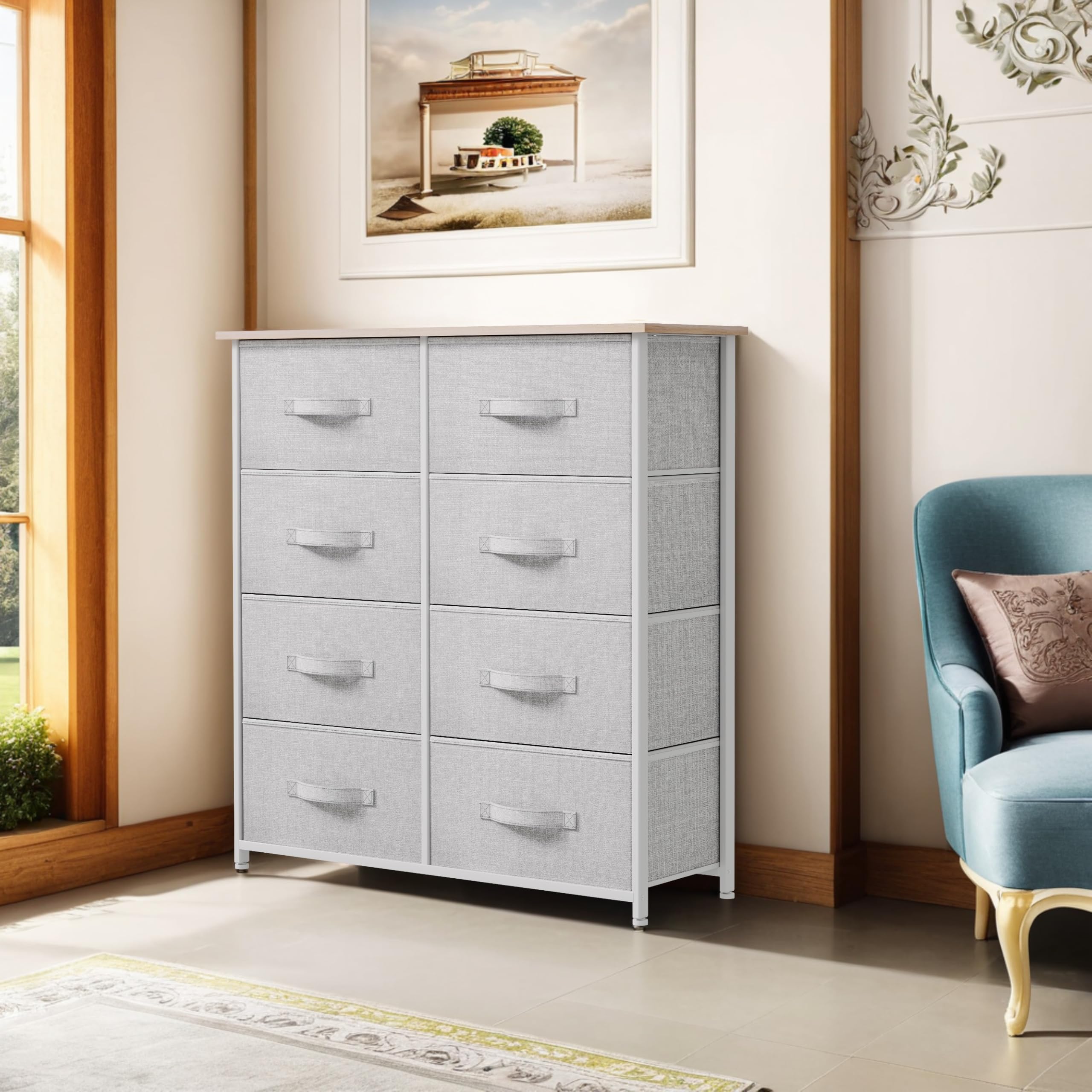 Yitahome 8 Drawers Dresser - Fabric Storage Tower, Organizer Unit For Bedroom, Living Room & Closets - Sturdy Steel Frame, Easy Pull Fabric Bins & Wooden Top