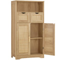 Iwell Storage Cabinet with 2 Drawers & Adjustable Shelves, Rattan Cabinet, Kitchen Storage Cabinet, Pantry Cabinet with 2 Doors,