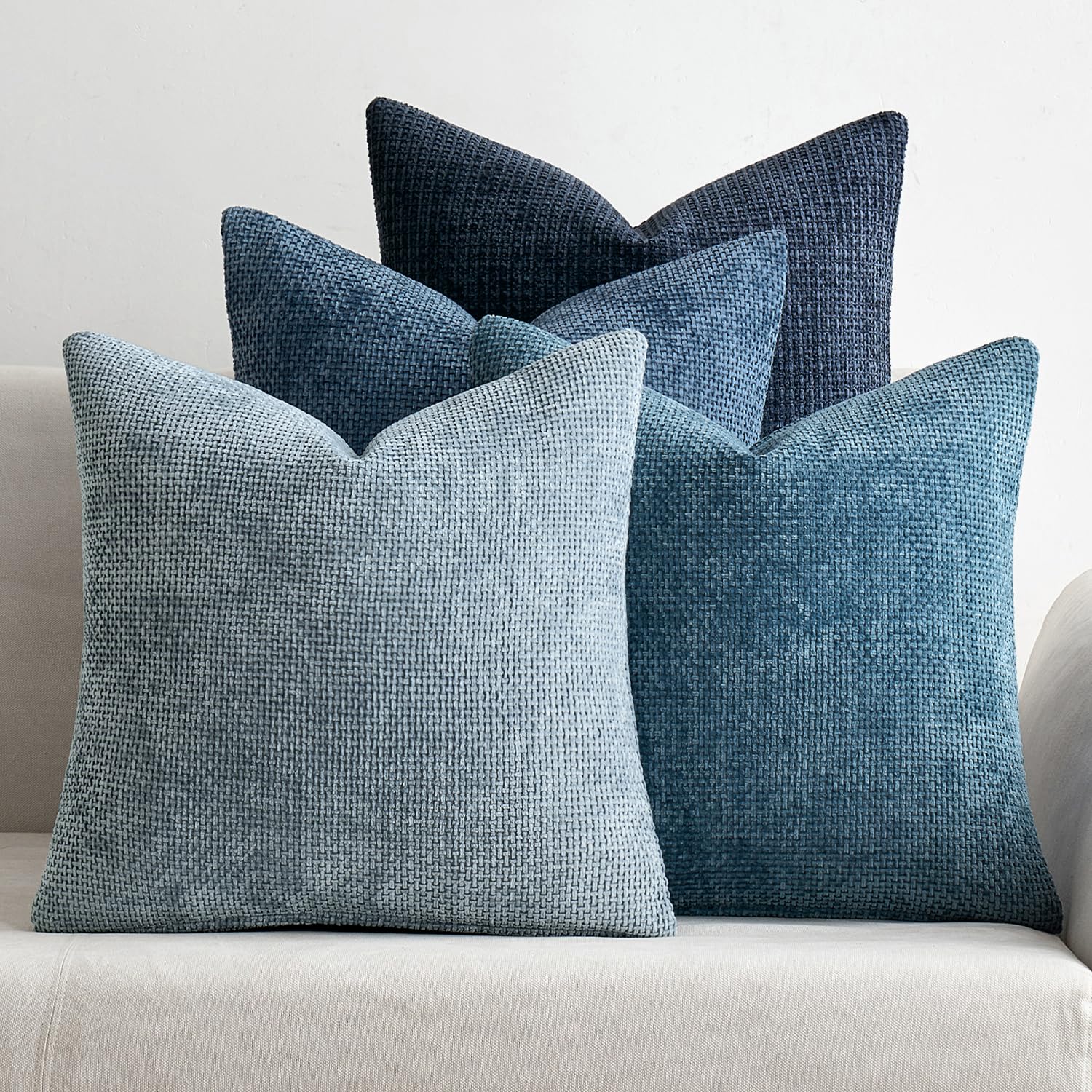 Miulee Pack Of 4 Couch Throw Pillow Covers 16X16 Inch Neutral Blue Soft Decorative Chenille Pillow Covers Farmhouse Cushion Cove