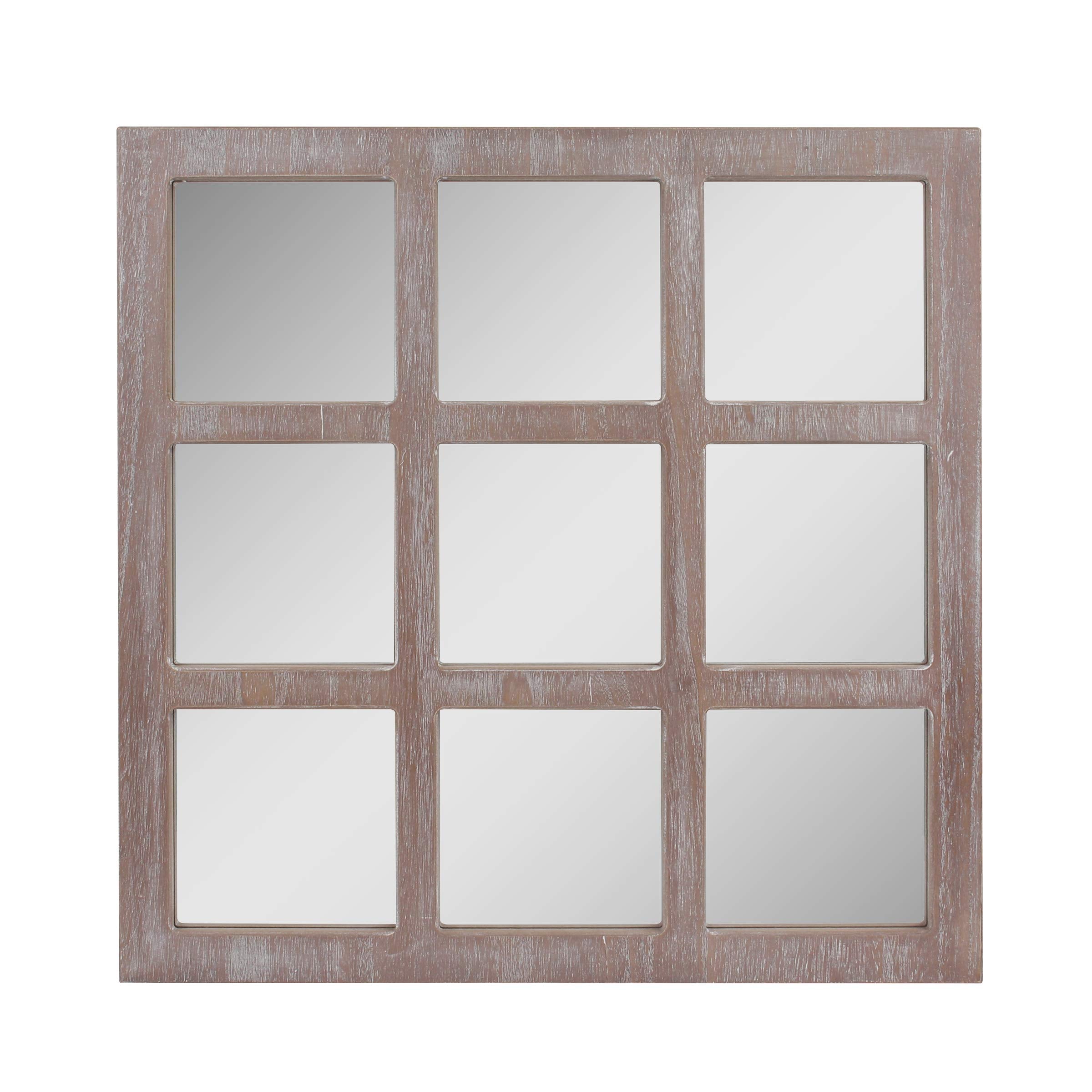Stonebriar 23.5'' x 23.5'' Square Worn White 9 Window Pane Hanging Wall Mirror with Attached Mounting Brackets, Decorative Rusti