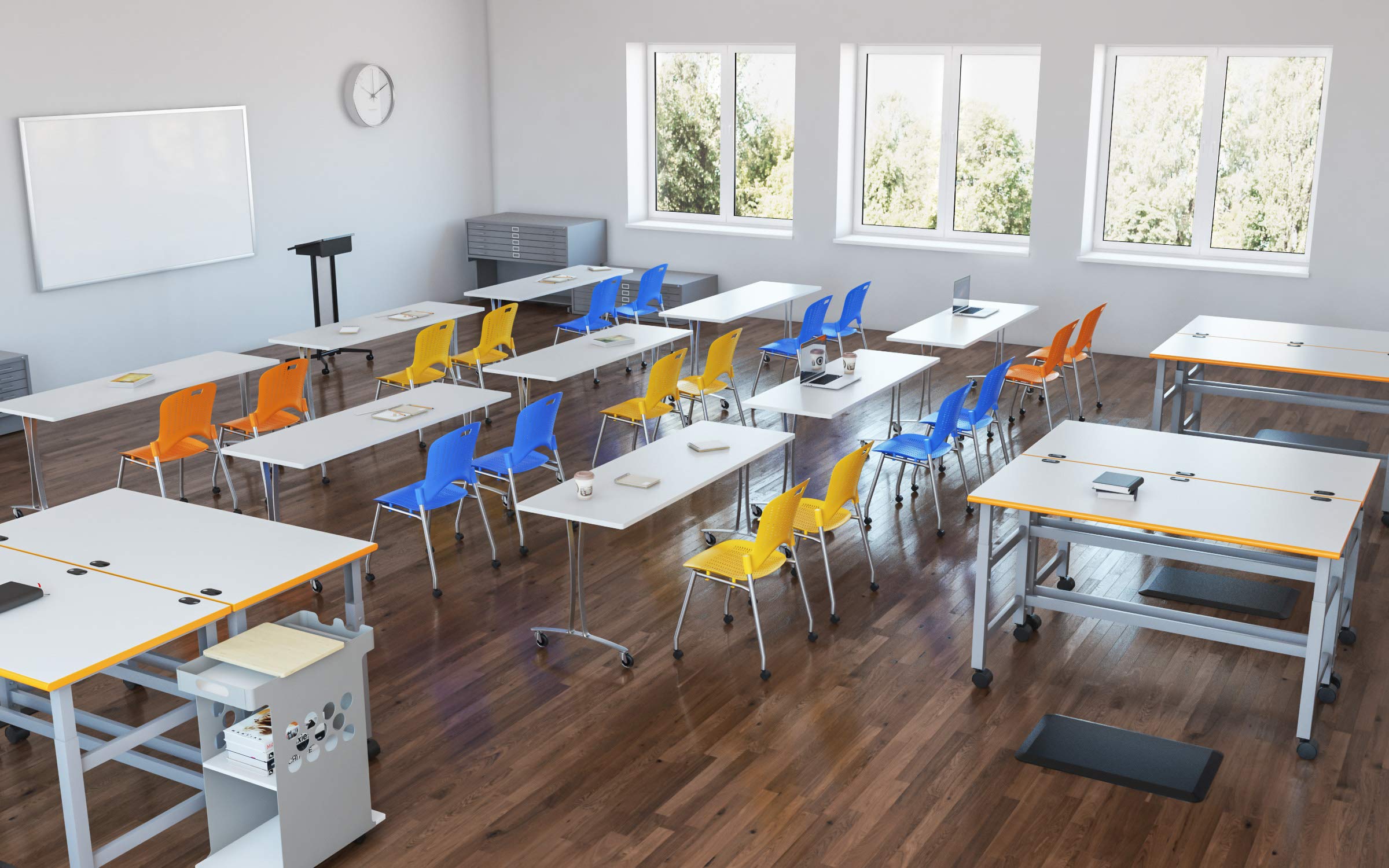 Safco Products Mini Rolling Storage Cart 5209Wh, Wood Top Worksurface, Mobile Storage Cart, Silver Steel Side Panels, White