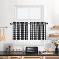 Black And White Farmhouse Gingham Tiers Kitchen Curtains 24 Inches Long, Buffalo Plaid Check Half Window Cafe Curtains For Kitch