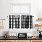 Black And White Farmhouse Gingham Tiers Kitchen Curtains 24 Inches Long, Buffalo Plaid Check Half Window Cafe Curtains For Kitch