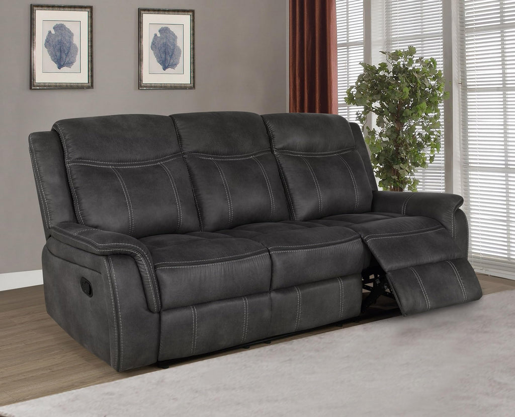 Coaster Lawrence Faux Leather Upholstered Tufted Back Motion Sofa Charcoal