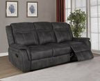 Coaster Lawrence Faux Leather Upholstered Tufted Back Motion Sofa Charcoal