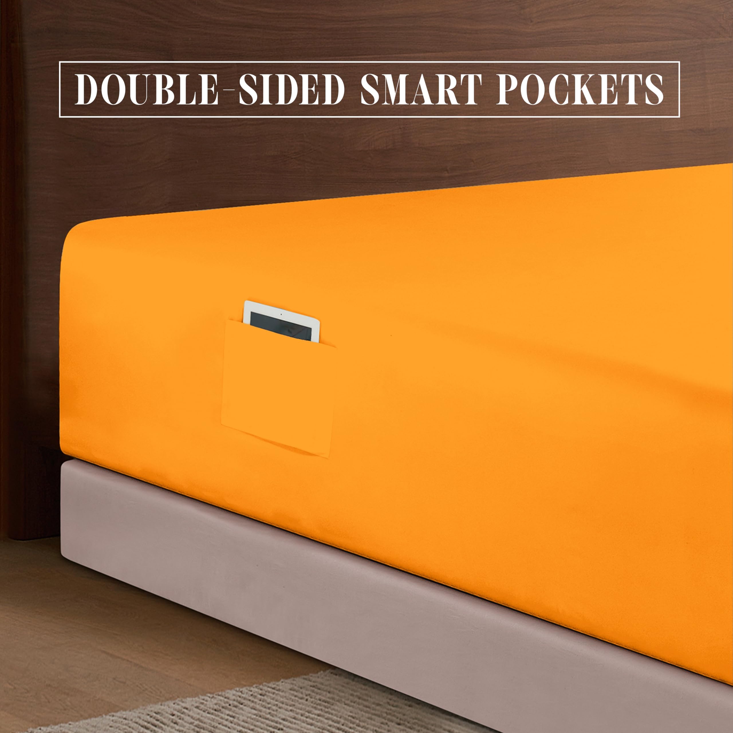 Elegant Comfort 1500 Premium Hotel Quality 18-24 Inches Deep - Extra Deep Pocket Single Fitted Sheet For High Mattress, Luxury And Softest, Smart Pocket - Wrinkle Free, Queen, Orange